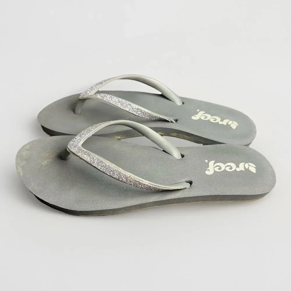 Reef Flip Flop Sandals Women’s‎ 6-7 Grey Silver Glitter Straps
